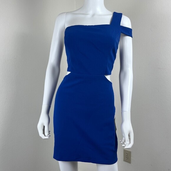 Lulus Women Size L Rearview Mirror Blue One Shoulder Bodycon Mini NEW Dress - Picture 4 of 12